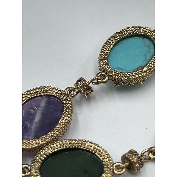 Lauren Ralph Lauren Multicolor Cabochon Stone Gold Tone Toggle Bracelet - Picture 6 of 8